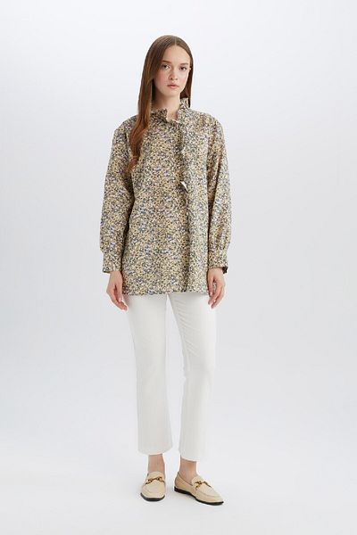 DeFacto Regular Fit Floral Langarm Hijab Shirt Tunika E1796ax25sp