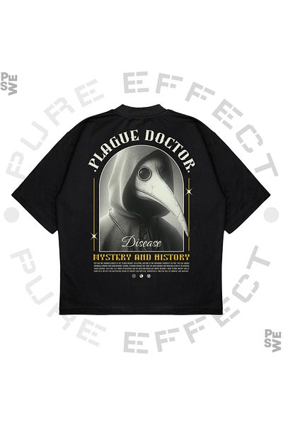 TRAGEDY Μπλουζάκι Unisex Oversize Plague Doctor με στάμπα Boxy Fit από χοντρό ύφασμα
