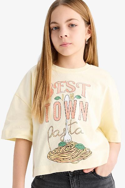 DeFacto Girl's Boxy Fit Crew Neck Printed Short Sleeve T-Shirt E4405A825Sm