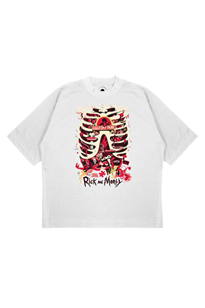 TRAGEDY Unisex Oversize Rıck And Morty Anatomy Park Baskılı Boxy Fit Kalın Ku...