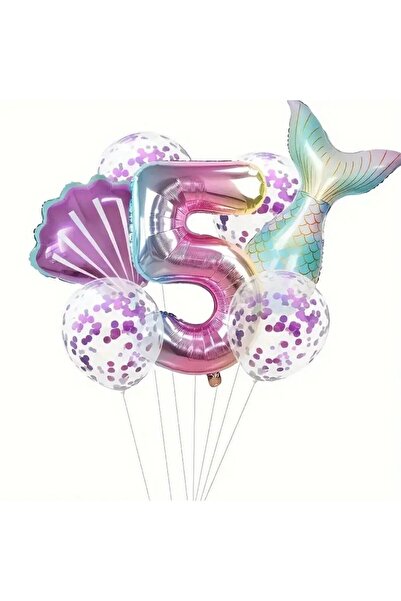 parti sürprizi طقم بالونات رقائق معدنية ذات ذيل حورية البحر أرجواني اللون 5 س...