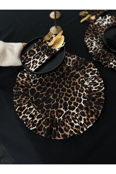 KaiHome Leopard Linen Frilly Round Plate 6Li