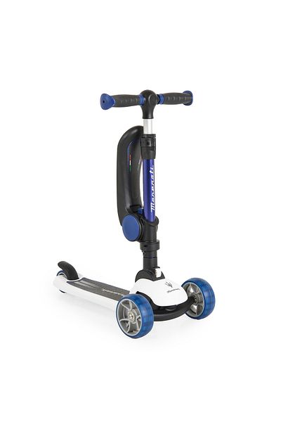 OEM Trotineta copii Maserati Blue, Model 2 in 1 Transformabil cu Sezut, Roti cu LED, Varsta 18-36 Luni