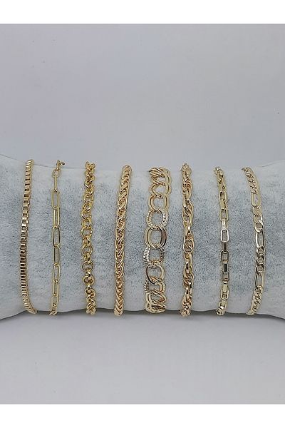 Kusakli Set of 8 Gold Gold Color Chain Bracelets
