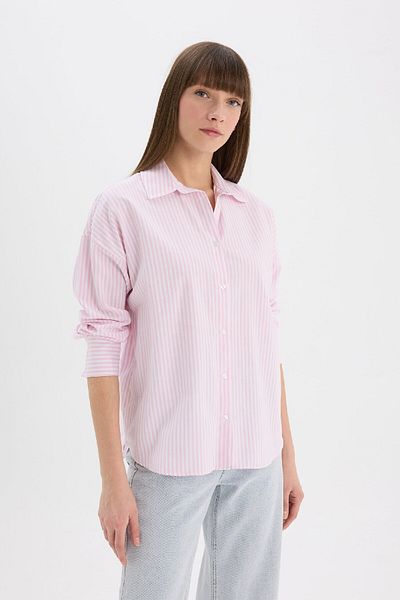 DeFacto Übergroßes, breites, gestreiftes Oxford-Langarmshirt D4512AX25SP