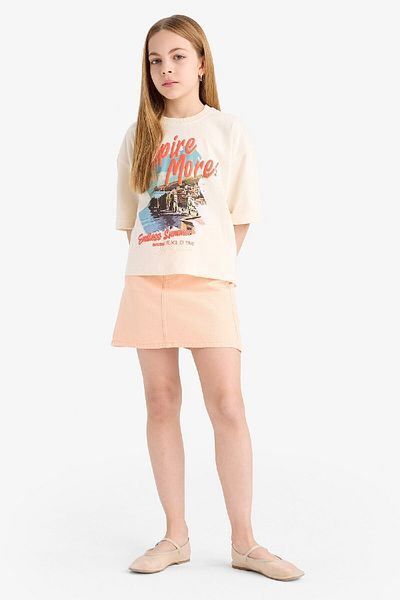 DeFacto Girl's Oversize Wide Fit Crew Neck Printed Short Sleeve T-Shirt E4406A825Sm