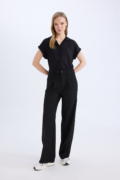 DeFacto High Waist Double Pocket Wide Leg Classic Trousers - D4360Ax25Sp