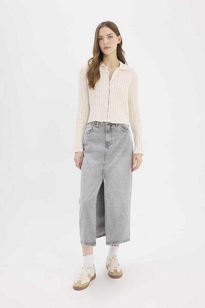 DeFacto Slim Fit Slim Fit póló nyakú cipzáras kardigán E4030AX25SP