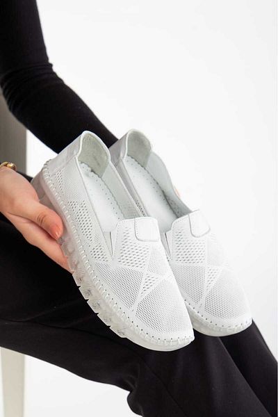 AYAKKABİSEPETİ Inside and Outside Genuine Leather Comfort Orthopedic Mother's Shoes Without Laces