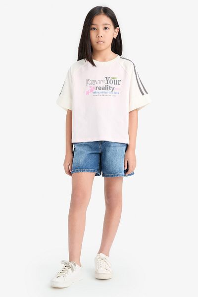 DeFacto Girl's Relax Fit Crew Neck Printed Short Sleeve T-Shirt E1828A825Sm