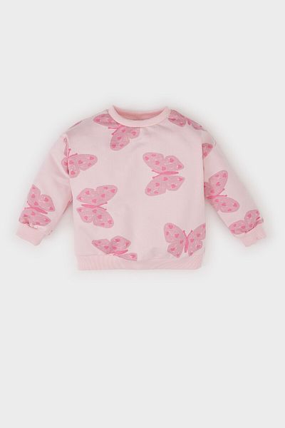 DeFacto Baby-Mädchen-Sweatshirt mit Rundhalsausschnitt, Schmetterlingsmuster und weichem Haar innen, E2947A525SP