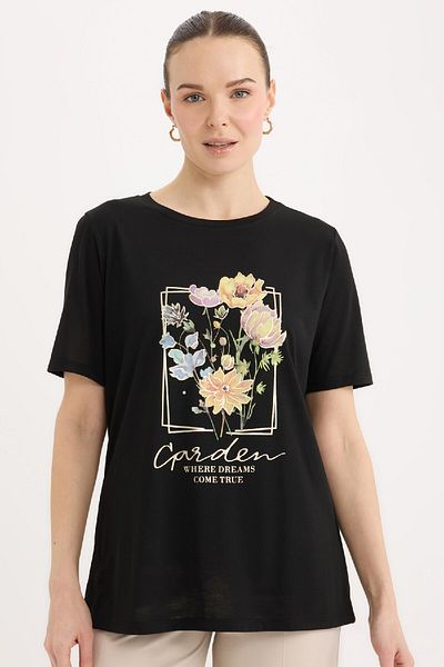 DeFacto Regular Fit Crew Neck Printed Short Sleeve T-Shirt E1212Ax25Sp