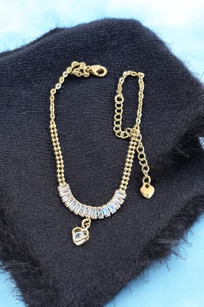 shesra Zirkon Taşlı Kalp Motifli Rose Gold Renk Kaplama Halhal