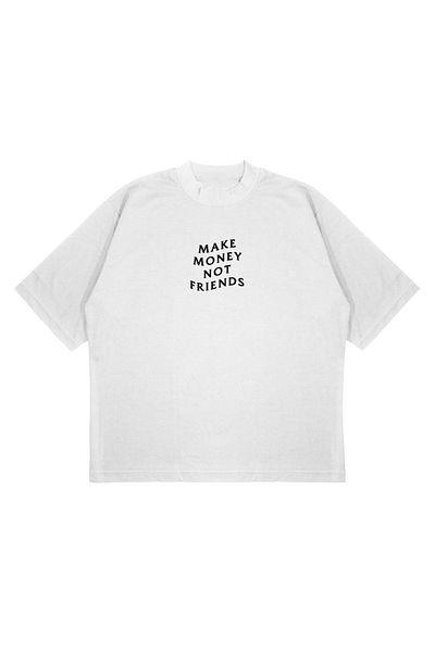TRAGEDY Unisex Oversize Make Money Not Friends Μπλουζάκι με στάμπα Boxy Fit από χοντρό ύφασμα