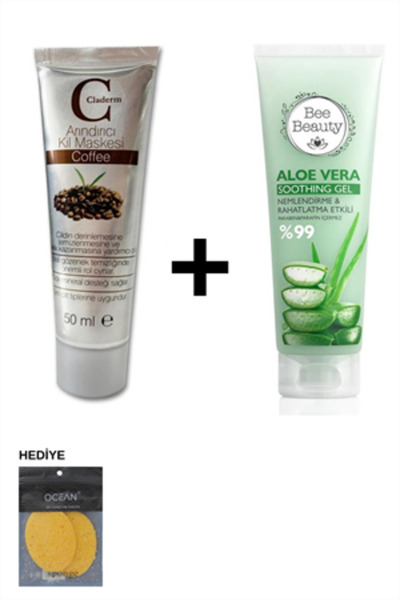 Claderm Coffee Killi Yüz Maskesi 50 ml Aloe Vera Yatıştırıcı Jel (Sünger Hedi...