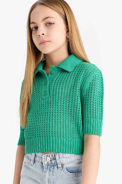 DeFacto Girl's Cropped Fit Polo Neck Sweater C5369A825Sm