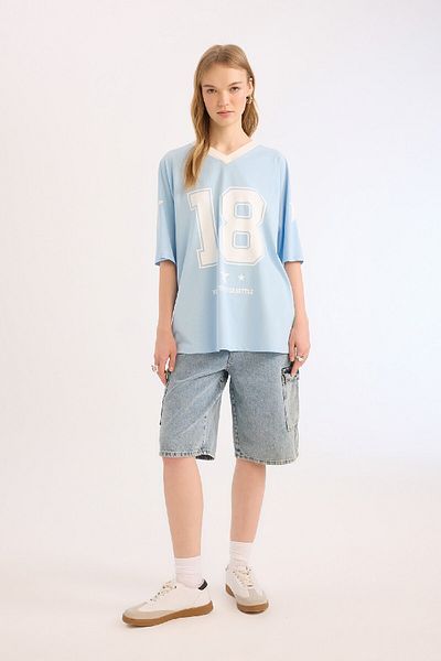 DeFacto Tricou cu mânecă scurtă cu decolteu în V, cu mânecă scurtă, cu decolteu în V, E4619AX25SM