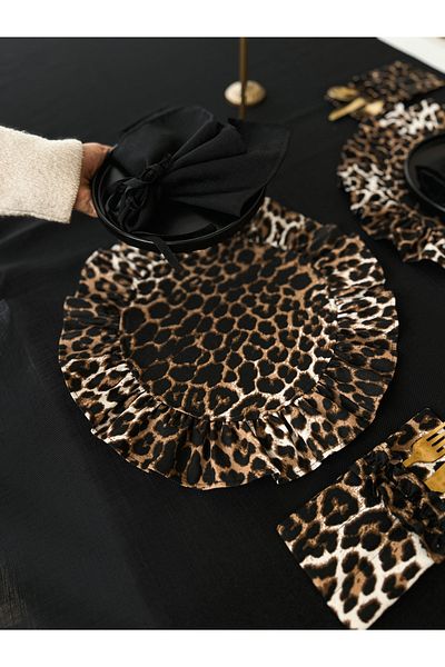 KaiHome Leopard Linen Frilly Round Plate 6Li