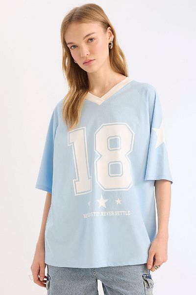 DeFacto Tricou cu mânecă scurtă cu decolteu în V, cu mânecă scurtă, cu decolteu în V, E4619AX25SM
