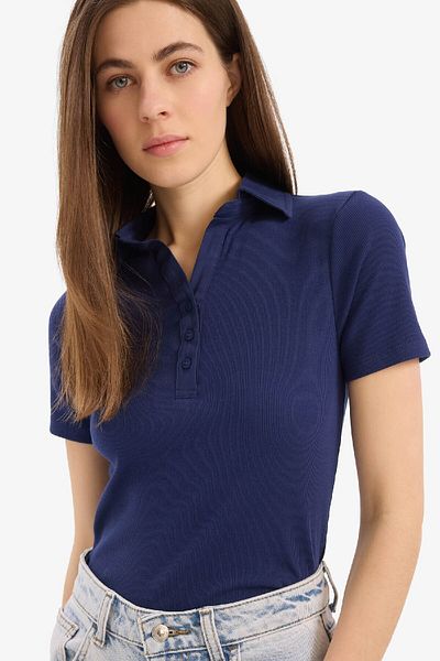 DeFacto Slim Fit Polo-Kragen Feinripp Kurzarm-T-Shirt C6249ax25sp