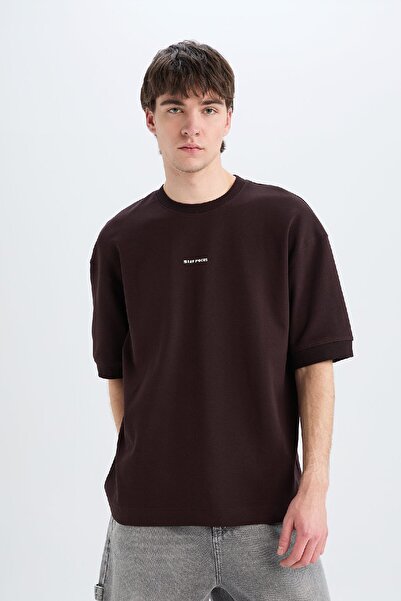 DeFacto Loose Fit Crew Neck Printed Short Sleeve Heavy Fabric T-Shirt C0896Ax25Sm