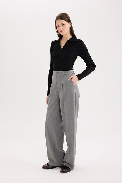 DeFacto Valentine's Day Wide Leg Classic Pants Basic Straight Wide Wide Leg Double Pockets High Waist Standard Length