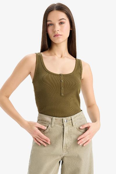 DeFacto Afra X Slim Fit Slim Fit Camisole-Unterhemd mit quadratischem Kragen und Kordelzug E2173ax25sp
