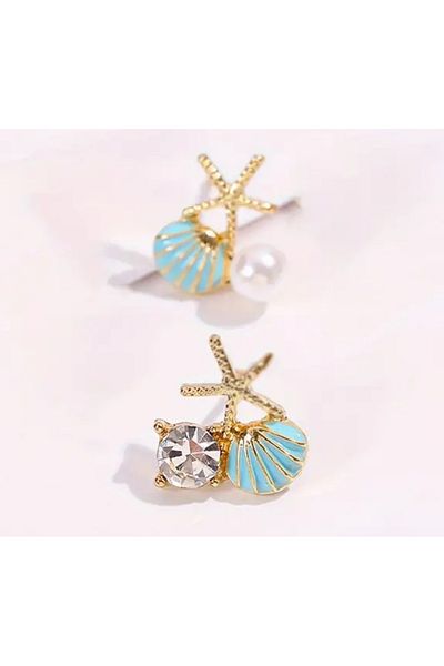 MEECY Min Green Tiny Starfish and Seashell Women's Earrings
