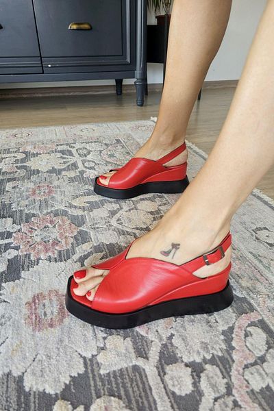 Topukla Footwear 022 20633 Women's Leather Wedge Heel Sandals