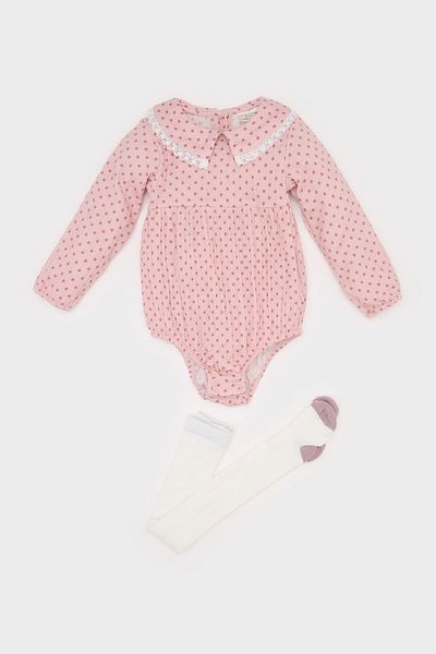 DeFacto Baby Girl Newborn Set Long Sleeve Romper and Pantyhose