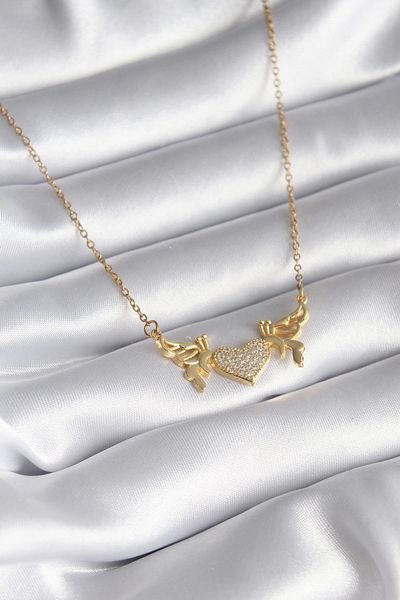 Store 316L Steel Gold Color Zircon Stone Winged Heart Model Women's Necklace