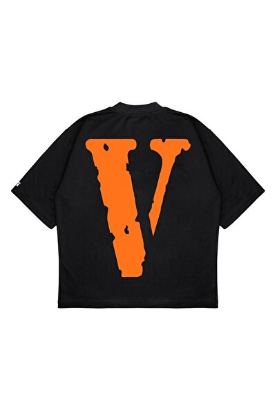 TRAGEDY Unisex Oversize Vlone -frıends Baskılı Siyah Baskılı Boxy Fit Kalın K...