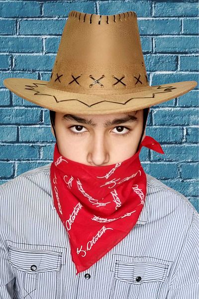 Uniquetrenders Children's Unisex Bandana Nubuck Cowboy Hat (Age 8-14)