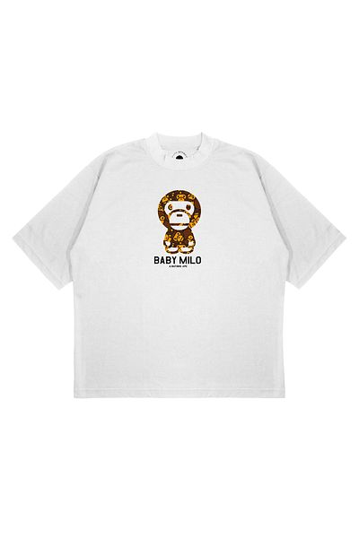 TRAGEDY Unisex Oversize A Bathing Ape Milo Baby μπλουζάκι με στάμπα Boxy Fit από χοντρό ύφασμα