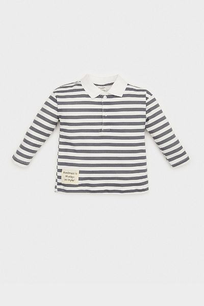 DeFacto Baby Boy Polo Neck Label Printed Striped Long Sleeve T-Shirt E4906A525Sp