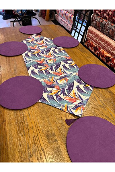 TUĞÇE DEMİR HOME DESIGN MOR ÇİÇEK DESEN RUNNER SUPLA (AMERİKAN SERVİS) TAKIM