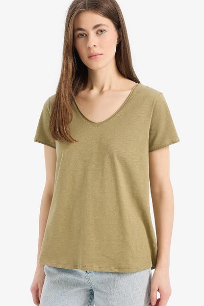 DeFacto Regular Fit V-Neck Basic Plain Short Sleeve T-Shirt K1507Az25Sm