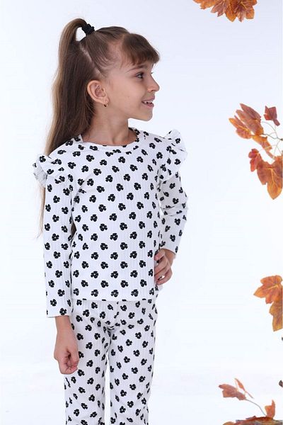 yagmurgiyim Pjk2I - Daisy Patterned Girls' Set, Ecru Corded 2 Strings, 100% Cotton, 3-10 Years 7207-E