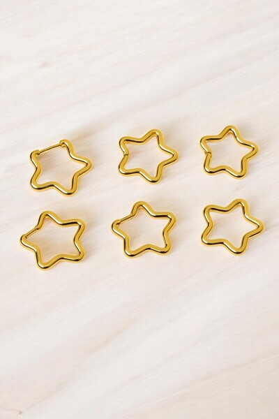 MakeWell Steel Tarnish Free Stainless Heart and Star Design Gold and Silver Colors Steel Hoop Earrings