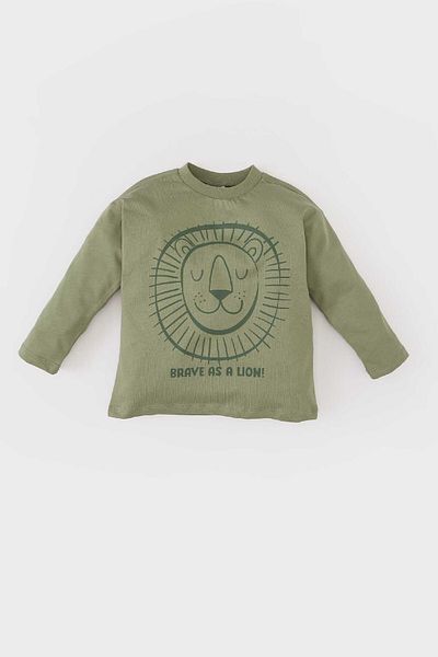 DeFacto Baby Boy Crew Neck Lion Print Long Sleeve T-Shirt E3672A525Sp