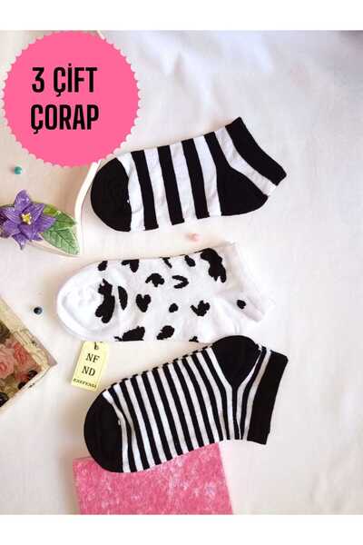 ENEFENDİ 3 чифта памучни чорапи до глезена, без шевове, къс маншет, с мотиви,...