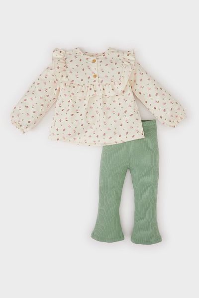 DeFacto Baby Girls 2-Piece Set Floral Ruffles Long Sleeve Blouse Flared Leg Leggings E2963A525Sp