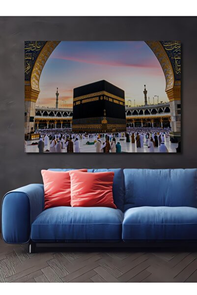 Teona Ahşap Kabe ve Müslümanlar Manzara Dekoratif Ahşap Ev/İşyeri/Ofis Kare T...