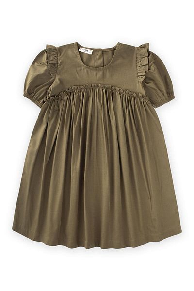 Cigit Φόρεμα Khaki Green Poplin - Ruffle Smocked from the Robe, ηλικία 2-7 ετών