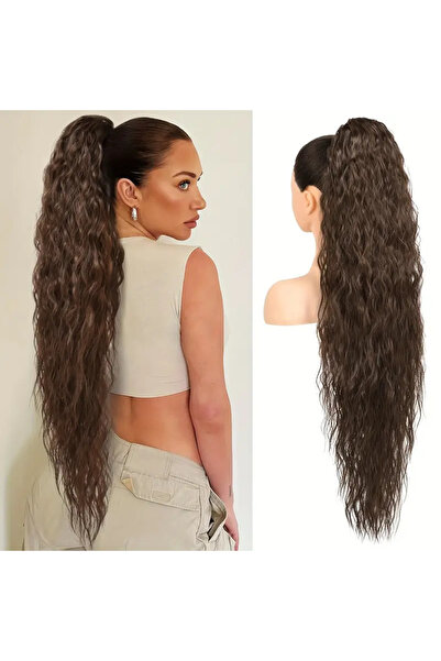 AKOLİFE Coada de cal cu cataramă ondulată brună închisă - Textura părului real