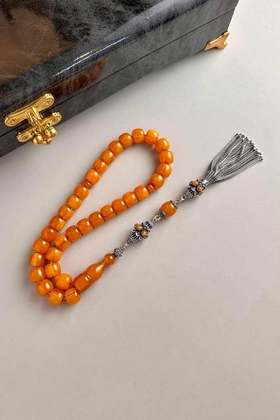 dergah tesbih Old Method Legendary Dough Squeeze Amber Silver Design Rosary