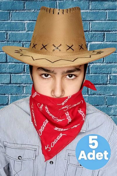 Uniquetrenders 5-Piece Bandana Nubuck Cowboy Hat (8-14 Years Old)