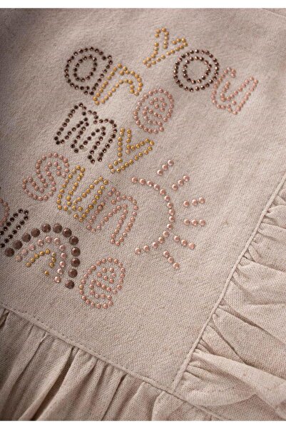 Cigit Φόρεμα από λινό κόσμημα με τετράγωνο γιακά γράμματα 2-7 ετών φυσικό