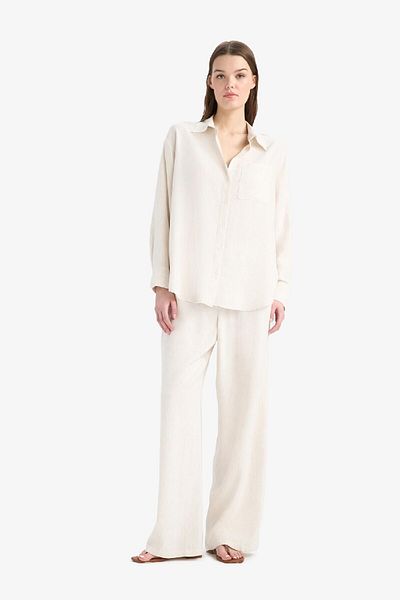 DeFacto Wide Leg Double Pocket High Waist Standard Length Linen Blended Wide Leg Palazzo Pants C6021Ax25Sp