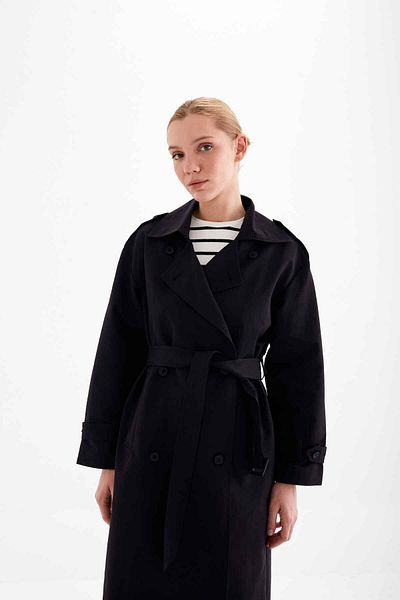 Perryes Women's Belted Epaulette Double Breasted Premium Trench Coat
